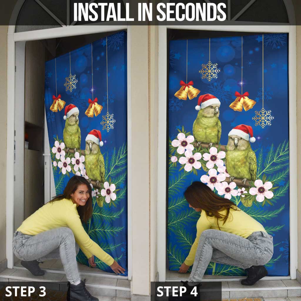 New Zealand Kakapo Christmas Door Cover Owl Parrot Santa Sliver Fern Manuka - Blue - Aussie Hoodie