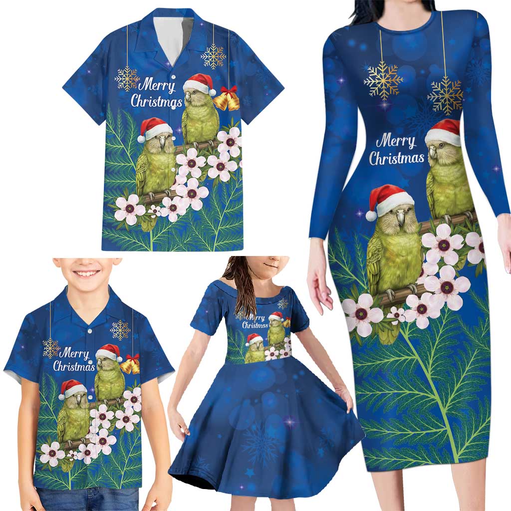 New Zealand Kakapo Christmas Family Matching Long Sleeve Bodycon Dress and Hawaiian Shirt Owl Parrot Santa Sliver Fern Manuka - Blue - Aussie Hoodie