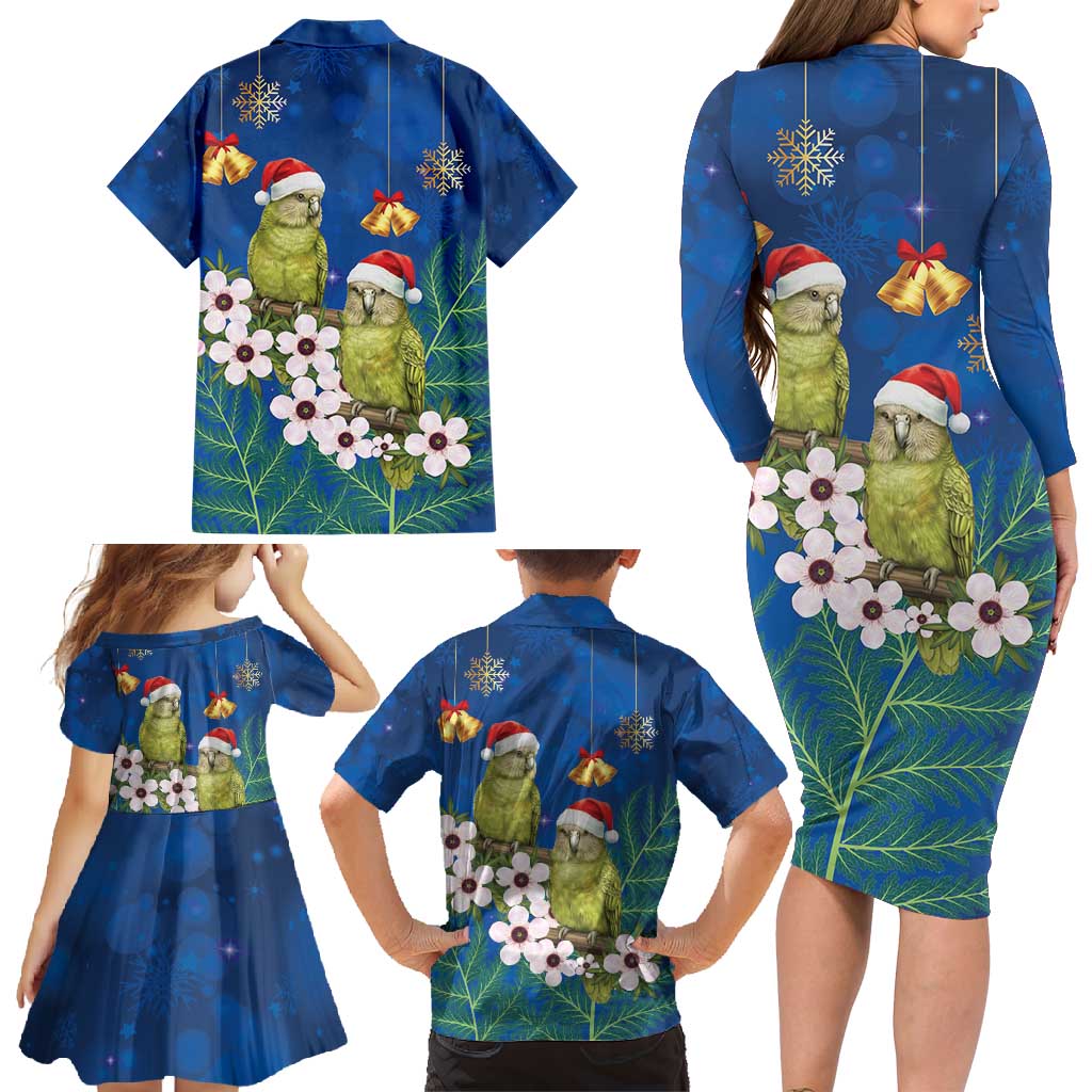 New Zealand Kakapo Christmas Family Matching Long Sleeve Bodycon Dress and Hawaiian Shirt Owl Parrot Santa Sliver Fern Manuka - Blue - Aussie Hoodie