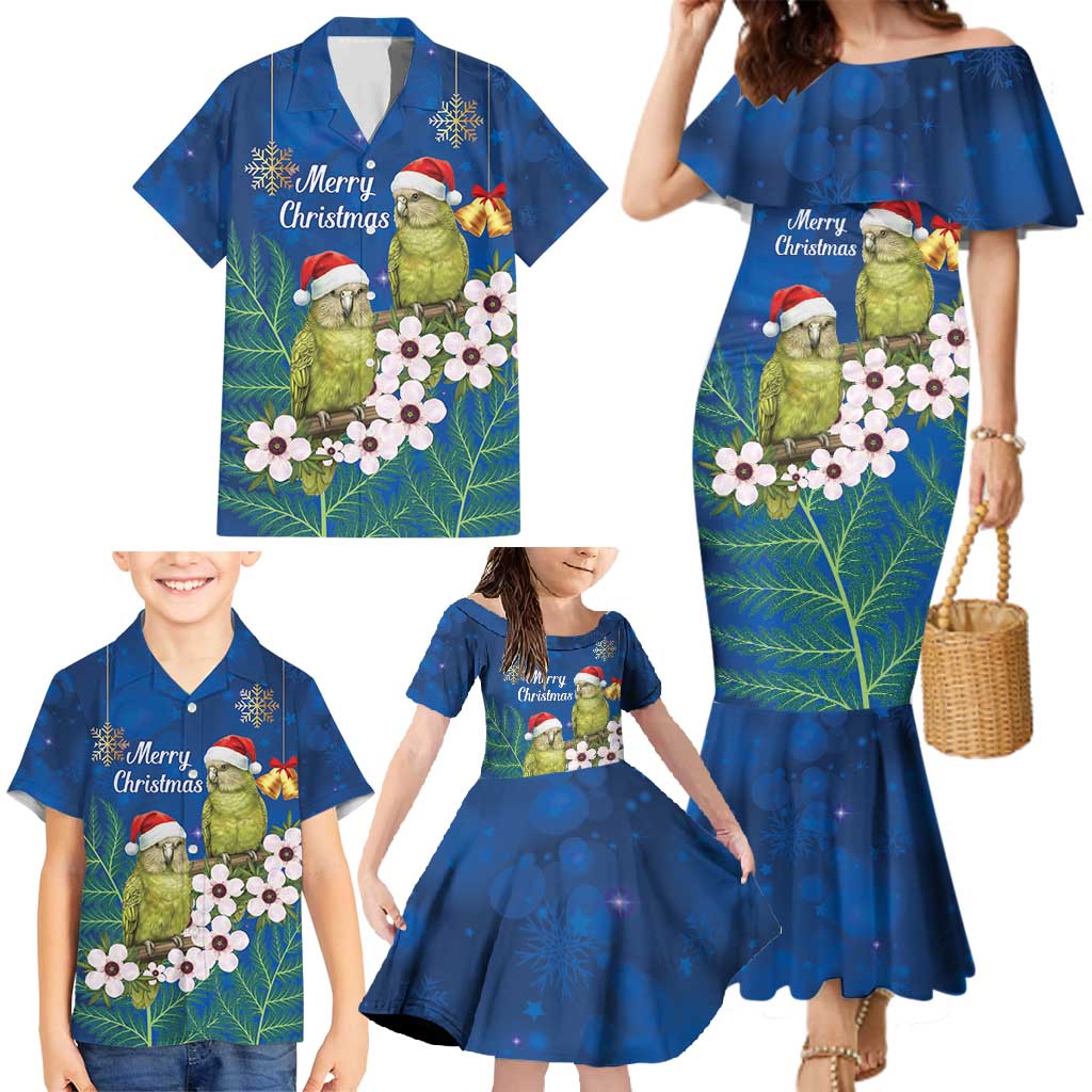New Zealand Kakapo Christmas Family Matching Mermaid Dress and Hawaiian Shirt Owl Parrot Santa Sliver Fern Manuka - Blue - Aussie Hoodie