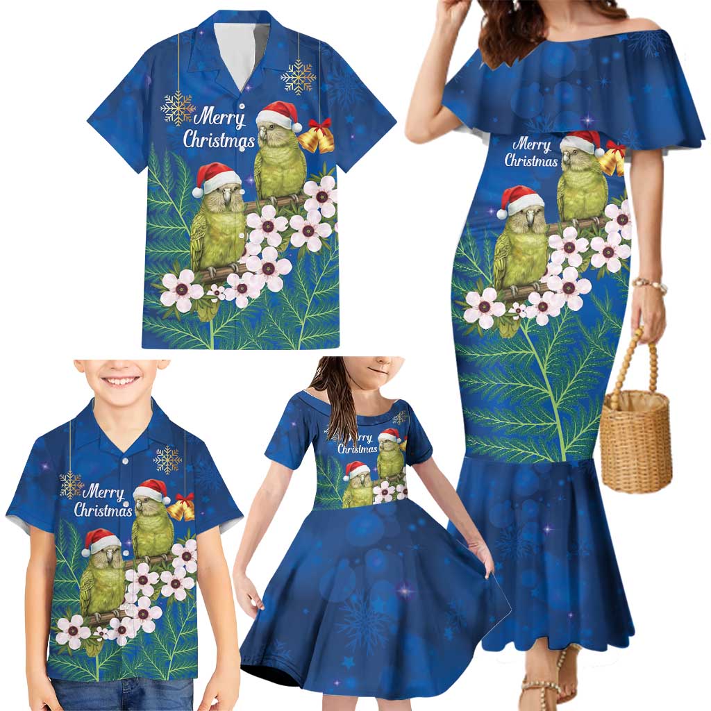 New Zealand Kakapo Christmas Family Matching Mermaid Dress and Hawaiian Shirt Owl Parrot Santa Sliver Fern Manuka - Blue - Aussie Hoodie