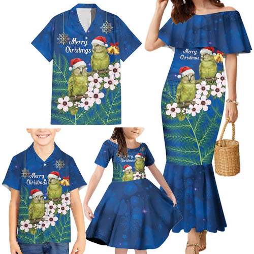 New Zealand Kakapo Christmas Family Matching Mermaid Dress and Hawaiian Shirt Owl Parrot Santa Sliver Fern Manuka - Blue - Aussie Hoodie