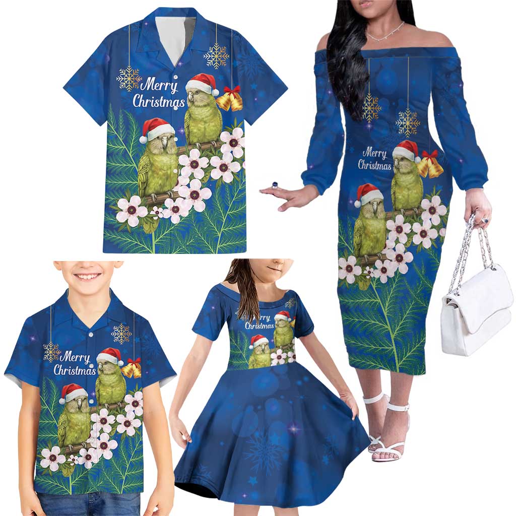 New Zealand Kakapo Christmas Family Matching Off The Shoulder Long Sleeve Dress and Hawaiian Shirt Owl Parrot Santa Sliver Fern Manuka - Blue - Aussie Hoodie