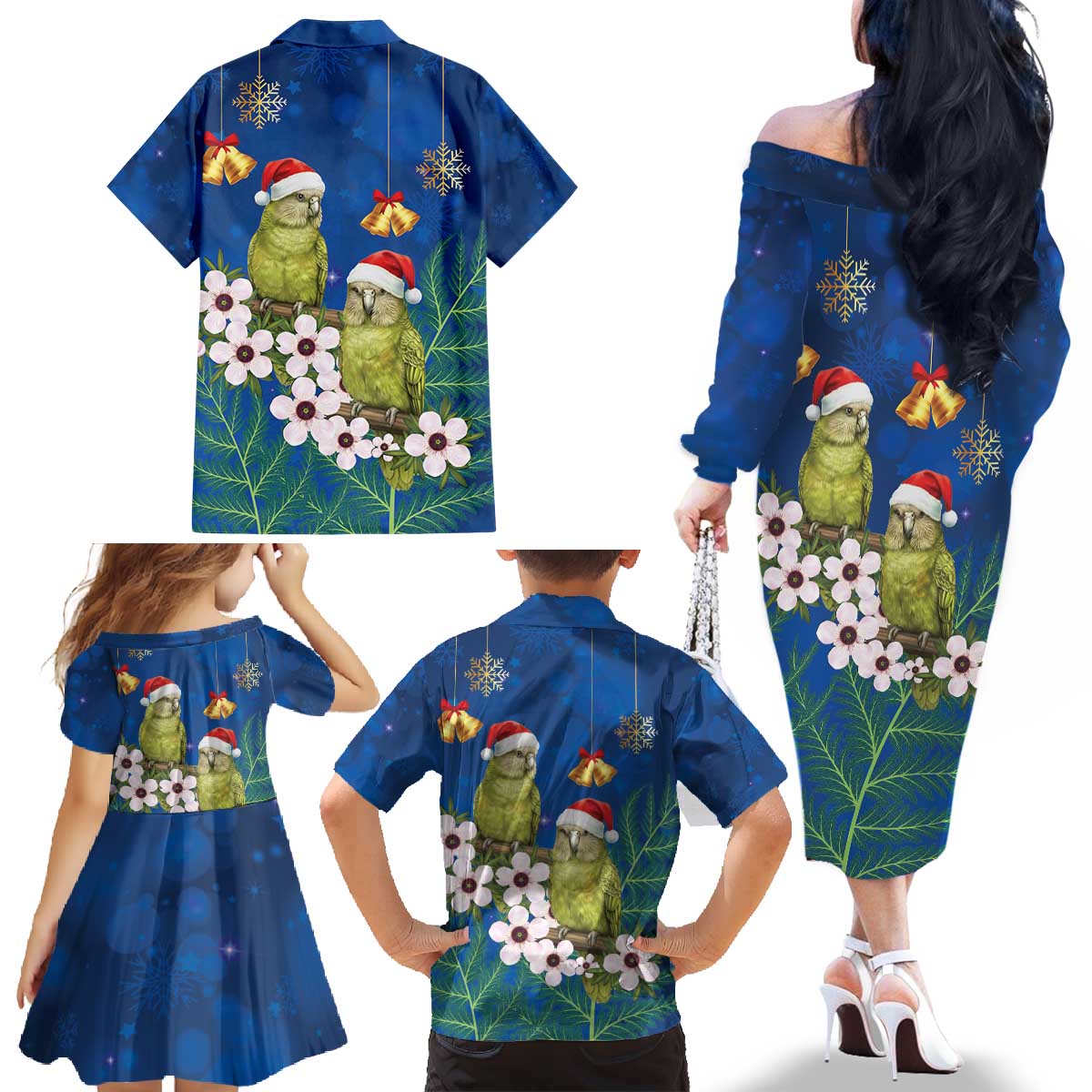 New Zealand Kakapo Christmas Family Matching Off The Shoulder Long Sleeve Dress and Hawaiian Shirt Owl Parrot Santa Sliver Fern Manuka - Blue - Aussie Hoodie