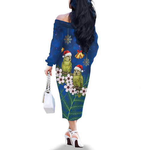 New Zealand Kakapo Christmas Family Matching Off The Shoulder Long Sleeve Dress and Hawaiian Shirt Owl Parrot Santa Sliver Fern Manuka - Blue - Aussie Hoodie