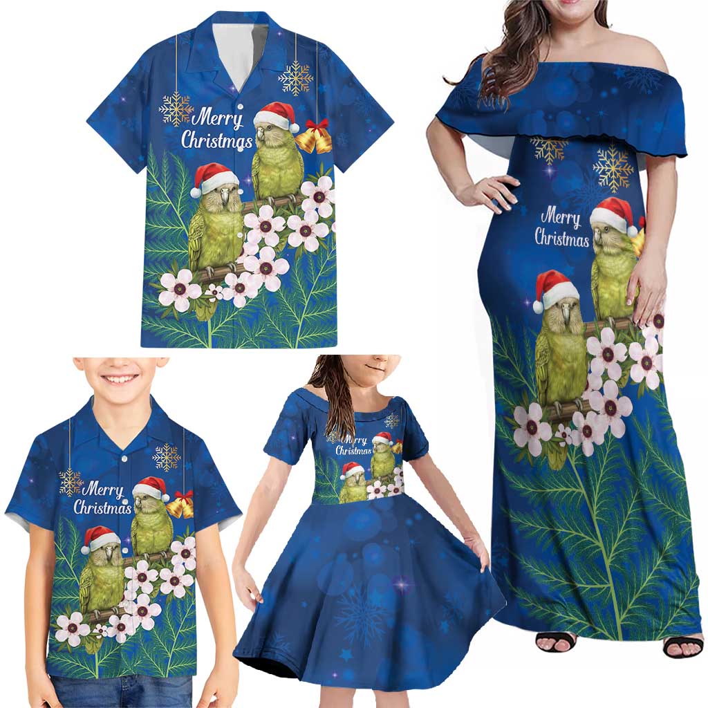 New Zealand Kakapo Christmas Family Matching Off Shoulder Maxi Dress and Hawaiian Shirt Owl Parrot Santa Sliver Fern Manuka - Blue - Aussie Hoodie