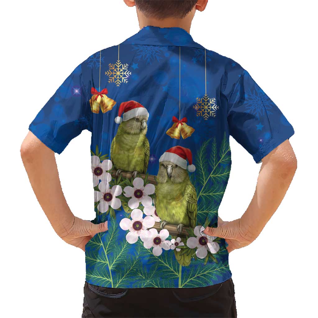 New Zealand Kakapo Christmas Family Matching Off Shoulder Maxi Dress and Hawaiian Shirt Owl Parrot Santa Sliver Fern Manuka - Blue - Aussie Hoodie