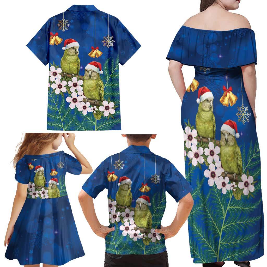New Zealand Kakapo Christmas Family Matching Off Shoulder Maxi Dress and Hawaiian Shirt Owl Parrot Santa Sliver Fern Manuka - Blue - Aussie Hoodie