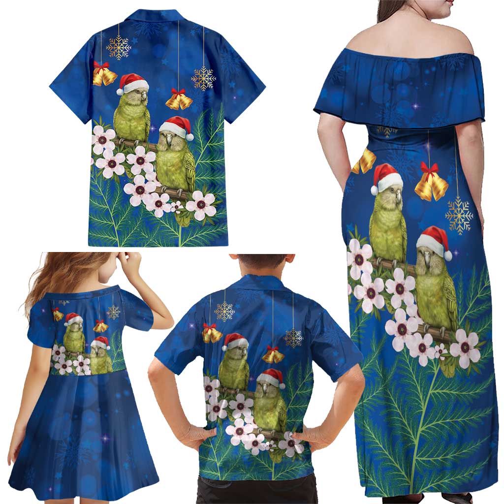 New Zealand Kakapo Christmas Family Matching Off Shoulder Maxi Dress and Hawaiian Shirt Owl Parrot Santa Sliver Fern Manuka - Blue - Aussie Hoodie