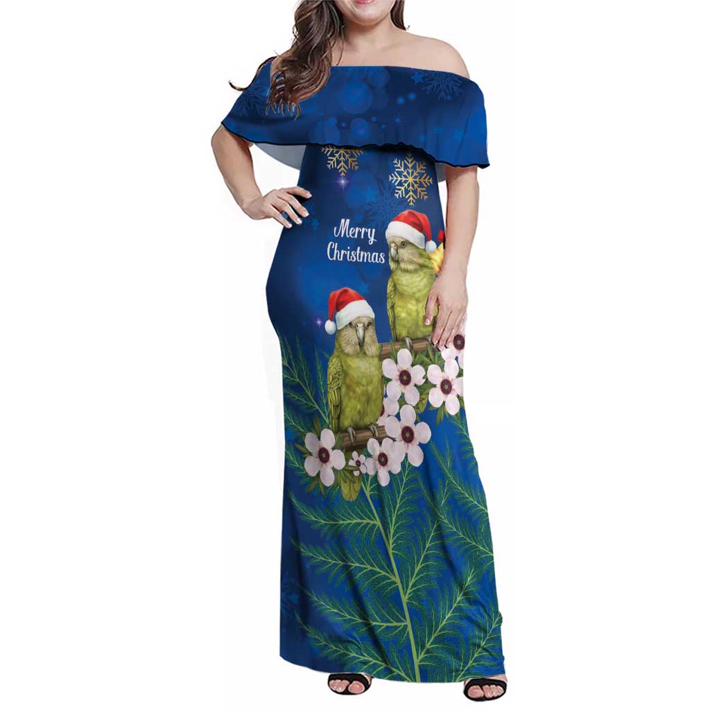 New Zealand Kakapo Christmas Family Matching Off Shoulder Maxi Dress and Hawaiian Shirt Owl Parrot Santa Sliver Fern Manuka - Blue - Aussie Hoodie