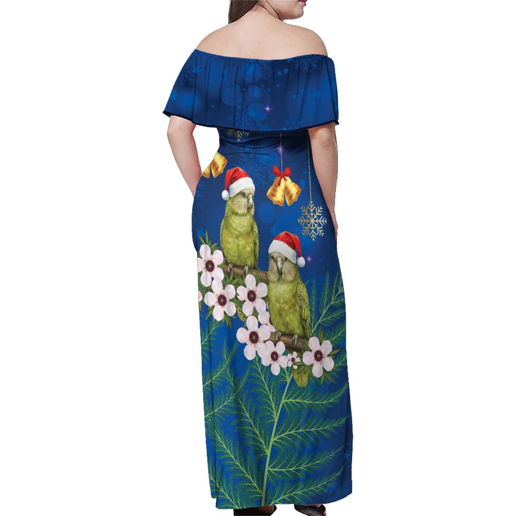 New Zealand Kakapo Christmas Family Matching Off Shoulder Maxi Dress and Hawaiian Shirt Owl Parrot Santa Sliver Fern Manuka - Blue - Aussie Hoodie