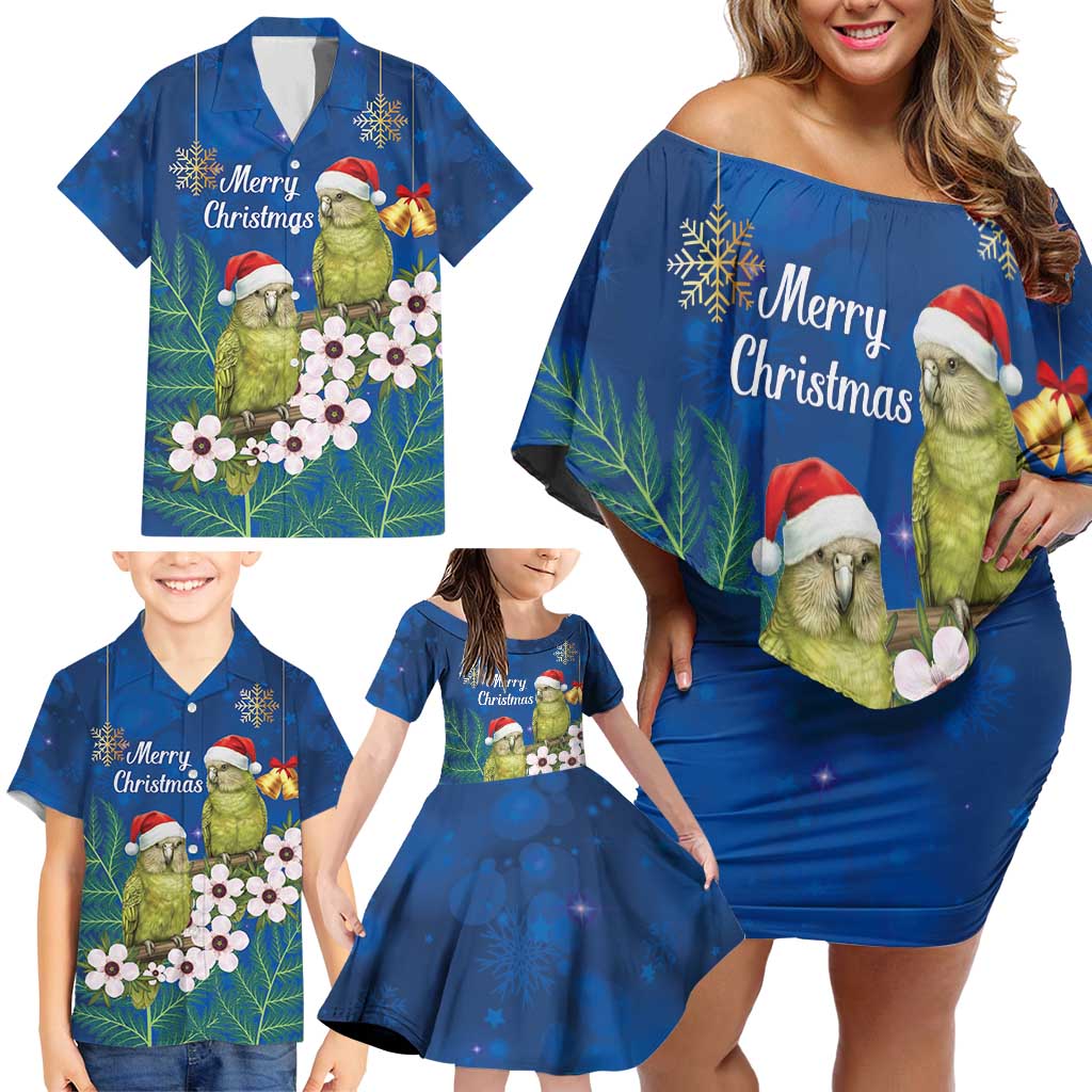 New Zealand Kakapo Christmas Family Matching Off Shoulder Short Dress and Hawaiian Shirt Owl Parrot Santa Sliver Fern Manuka - Blue - Aussie Hoodie
