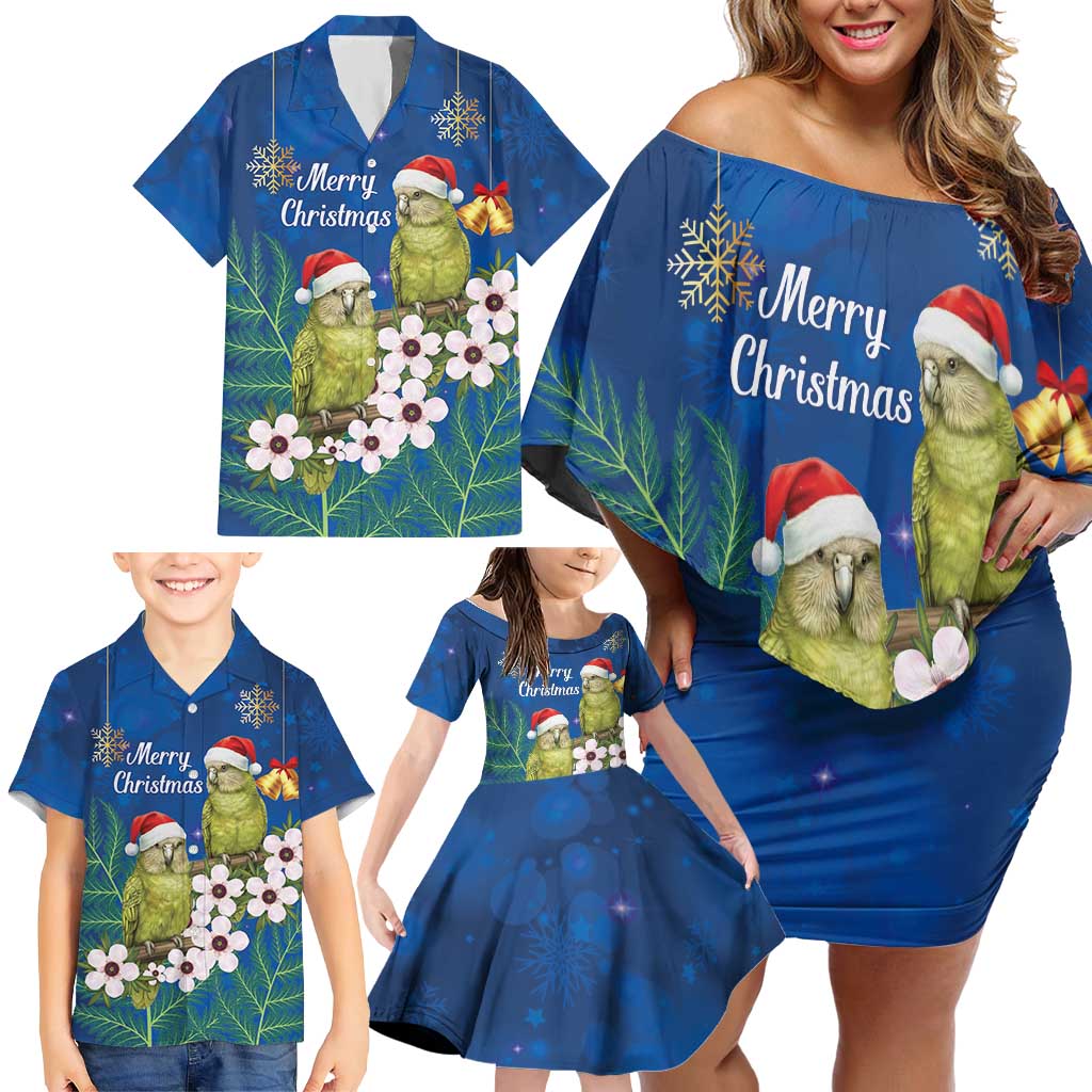 New Zealand Kakapo Christmas Family Matching Off Shoulder Short Dress and Hawaiian Shirt Owl Parrot Santa Sliver Fern Manuka - Blue - Aussie Hoodie