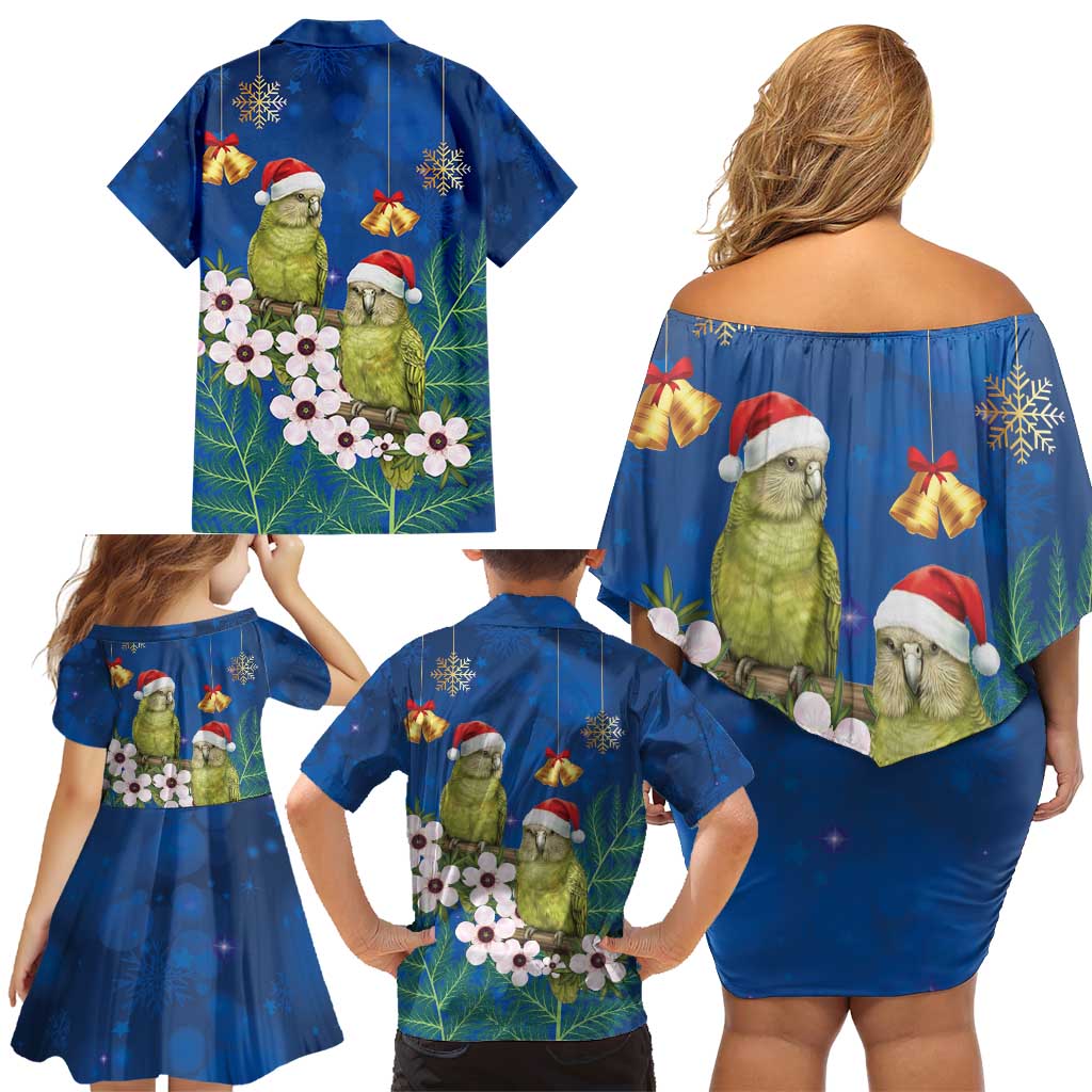 New Zealand Kakapo Christmas Family Matching Off Shoulder Short Dress and Hawaiian Shirt Owl Parrot Santa Sliver Fern Manuka - Blue - Aussie Hoodie