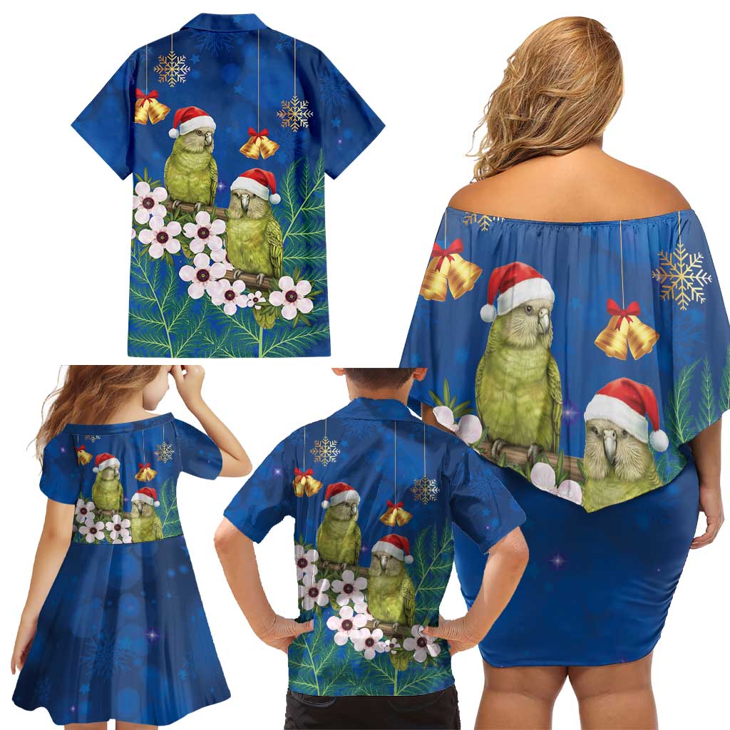 New Zealand Kakapo Christmas Family Matching Off Shoulder Short Dress and Hawaiian Shirt Owl Parrot Santa Sliver Fern Manuka - Blue - Aussie Hoodie