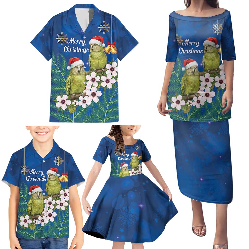 New Zealand Kakapo Christmas Family Matching Puletasi and Hawaiian Shirt Owl Parrot Santa Sliver Fern Manuka - Blue - Aussie Hoodie