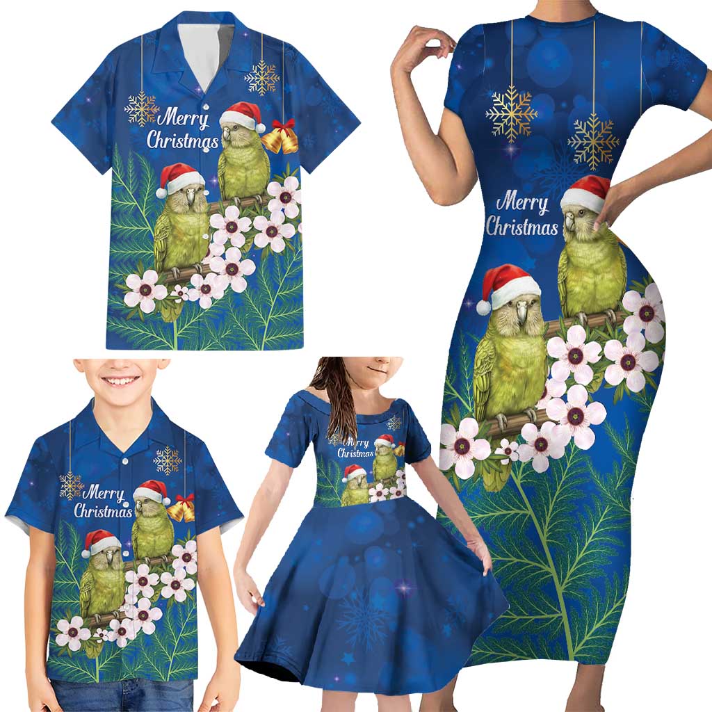 New Zealand Kakapo Christmas Family Matching Short Sleeve Bodycon Dress and Hawaiian Shirt Owl Parrot Santa Sliver Fern Manuka - Blue - Aussie Hoodie