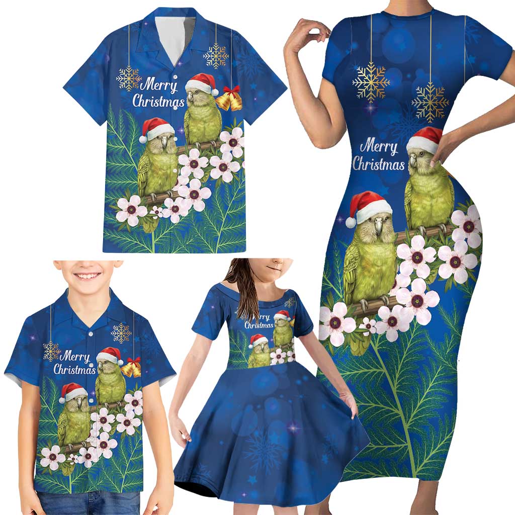 New Zealand Kakapo Christmas Family Matching Short Sleeve Bodycon Dress and Hawaiian Shirt Owl Parrot Santa Sliver Fern Manuka - Blue - Aussie Hoodie