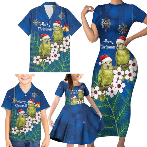 New Zealand Kakapo Christmas Family Matching Short Sleeve Bodycon Dress and Hawaiian Shirt Owl Parrot Santa Sliver Fern Manuka - Blue - Aussie Hoodie