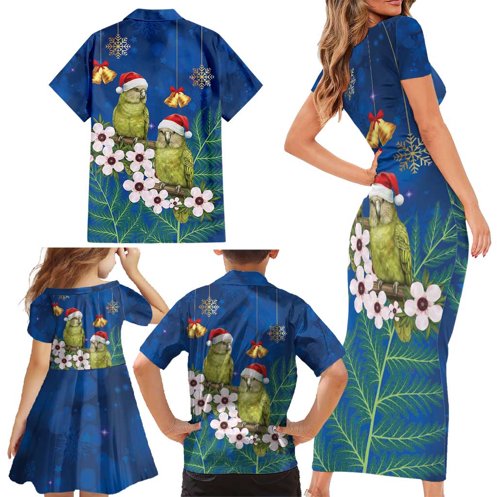 New Zealand Kakapo Christmas Family Matching Short Sleeve Bodycon Dress and Hawaiian Shirt Owl Parrot Santa Sliver Fern Manuka - Blue - Aussie Hoodie