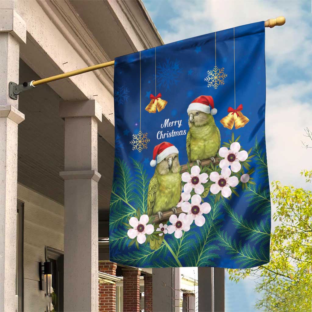New Zealand Kakapo Christmas Garden Flag Owl Parrot Santa Sliver Fern Manuka - Blue - Aussie Hoodie