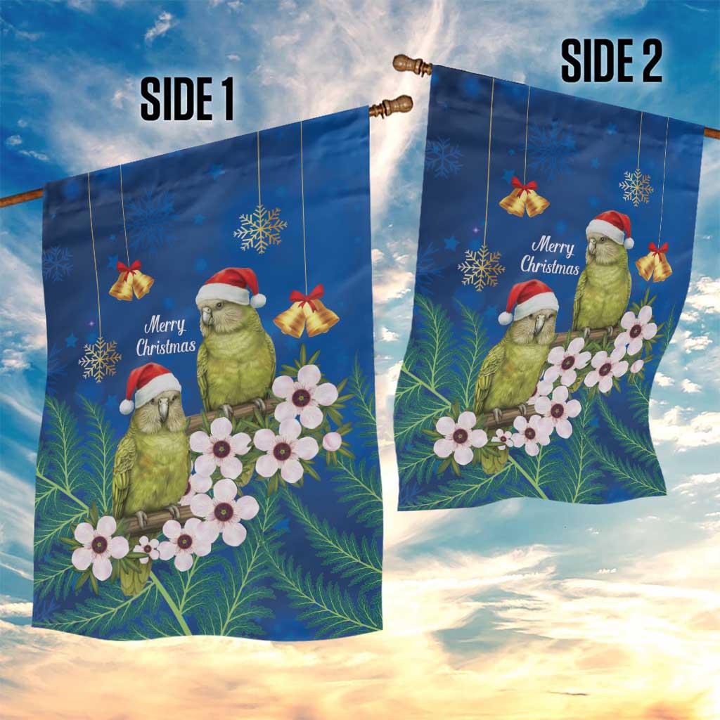 New Zealand Kakapo Christmas Garden Flag Owl Parrot Santa Sliver Fern Manuka - Blue - Aussie Hoodie