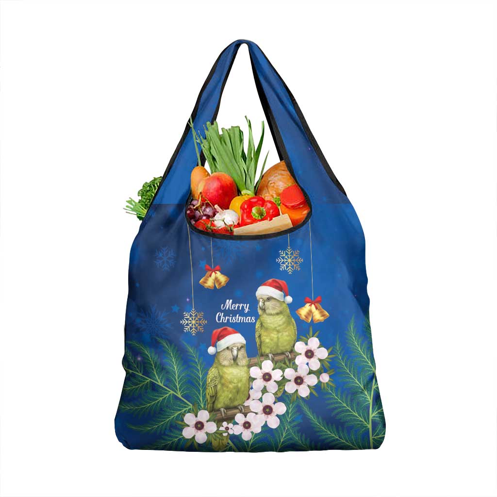 New Zealand Kakapo Christmas Grocery Bag Owl Parrot Santa Sliver Fern Manuka - Blue - Aussie Hoodie