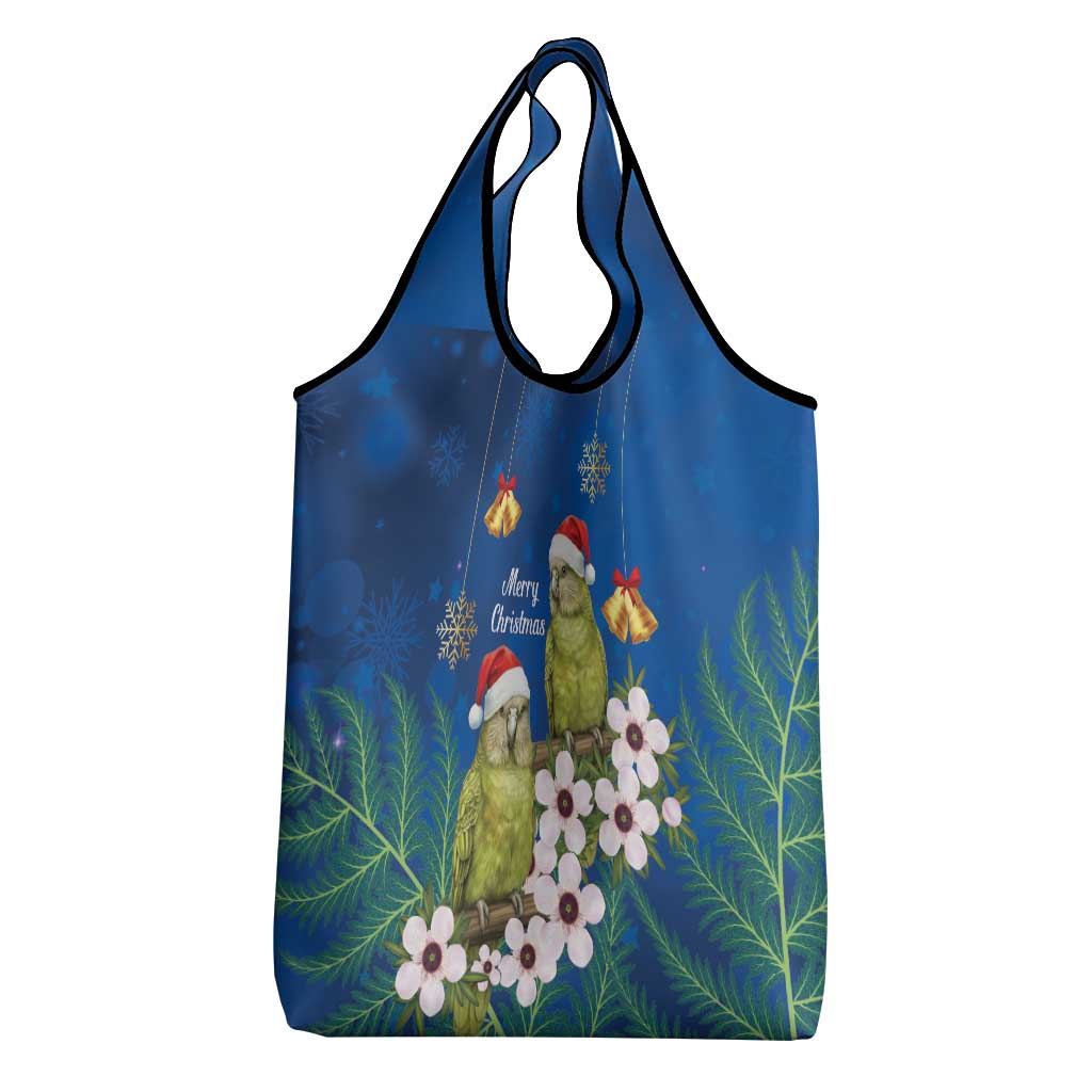 New Zealand Kakapo Christmas Grocery Bag Owl Parrot Santa Sliver Fern Manuka - Blue - Aussie Hoodie