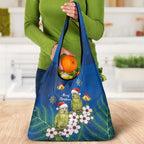 New Zealand Kakapo Christmas Grocery Bag Owl Parrot Santa Sliver Fern Manuka - Blue - Aussie Hoodie