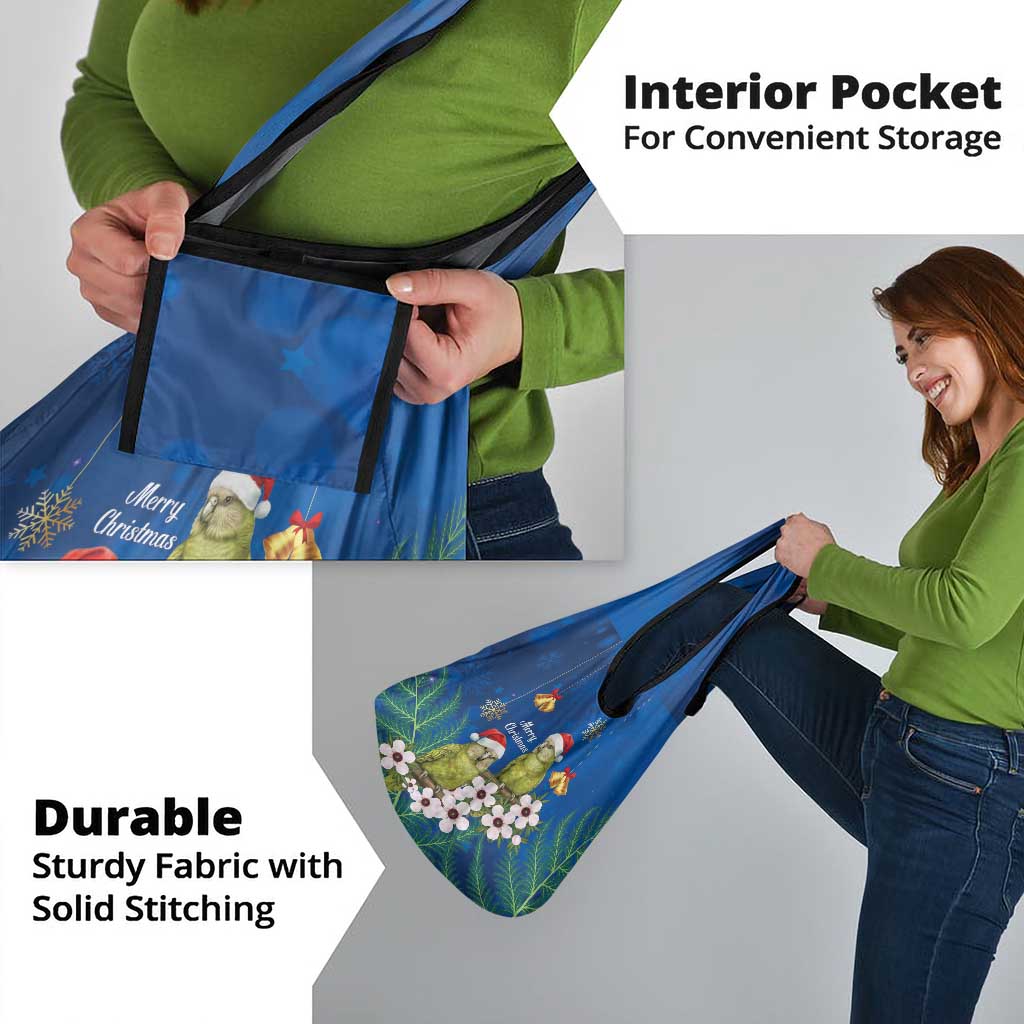 New Zealand Kakapo Christmas Grocery Bag Owl Parrot Santa Sliver Fern Manuka - Blue - Aussie Hoodie