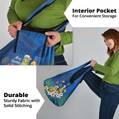 New Zealand Kakapo Christmas Grocery Bag Owl Parrot Santa Sliver Fern Manuka - Blue - Aussie Hoodie