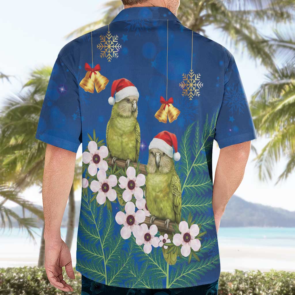 New Zealand Kakapo Christmas Hawaiian Shirt Owl Parrot Santa Sliver Fern Manuka - Blue - Aussie Hoodie