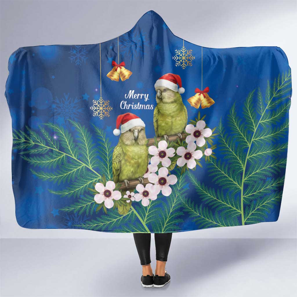 New Zealand Kakapo Christmas Hooded Blanket Owl Parrot Santa Sliver Fern Manuka - Blue - Aussie Hoodie