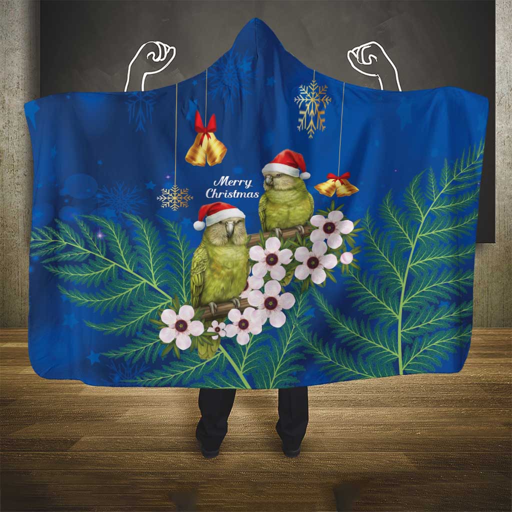 New Zealand Kakapo Christmas Hooded Blanket Owl Parrot Santa Sliver Fern Manuka - Blue - Aussie Hoodie