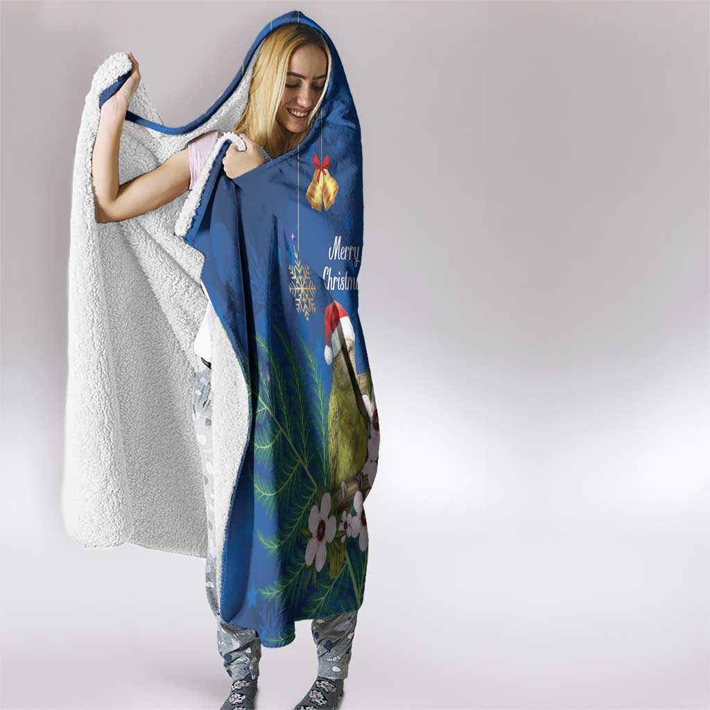 New Zealand Kakapo Christmas Hooded Blanket Owl Parrot Santa Sliver Fern Manuka - Blue - Aussie Hoodie