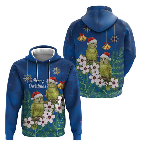 New Zealand Kakapo Christmas Hoodie Owl Parrot Santa Sliver Fern Manuka - Blue - Aussie Hoodie