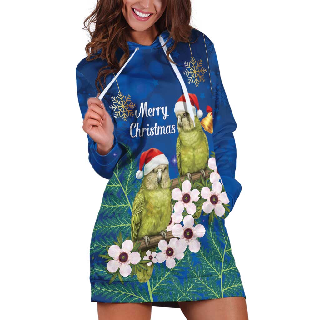 New Zealand Kakapo Christmas Hoodie Dress Owl Parrot Santa Sliver Fern Manuka - Blue - Aussie Hoodie