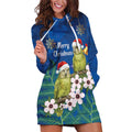 New Zealand Kakapo Christmas Hoodie Dress Owl Parrot Santa Sliver Fern Manuka - Blue - Aussie Hoodie