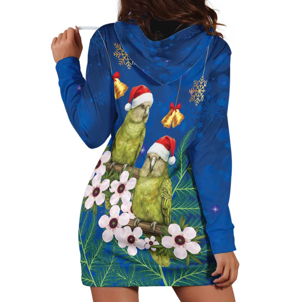 New Zealand Kakapo Christmas Hoodie Dress Owl Parrot Santa Sliver Fern Manuka - Blue - Aussie Hoodie