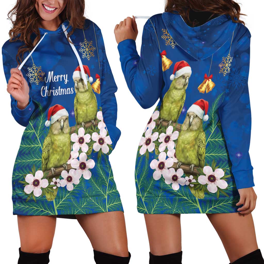 New Zealand Kakapo Christmas Hoodie Dress Owl Parrot Santa Sliver Fern Manuka - Blue - Aussie Hoodie