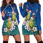New Zealand Kakapo Christmas Hoodie Dress Owl Parrot Santa Sliver Fern Manuka - Blue - Aussie Hoodie