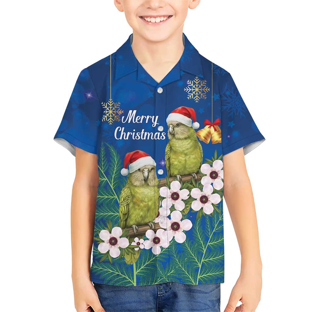 New Zealand Kakapo Christmas Kid Hawaiian Shirt Owl Parrot Santa Sliver Fern Manuka - Blue - Aussie Hoodie