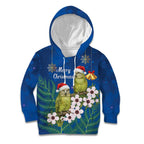 New Zealand Kakapo Christmas Kid Hoodie Owl Parrot Santa Sliver Fern Manuka - Blue - Aussie Hoodie