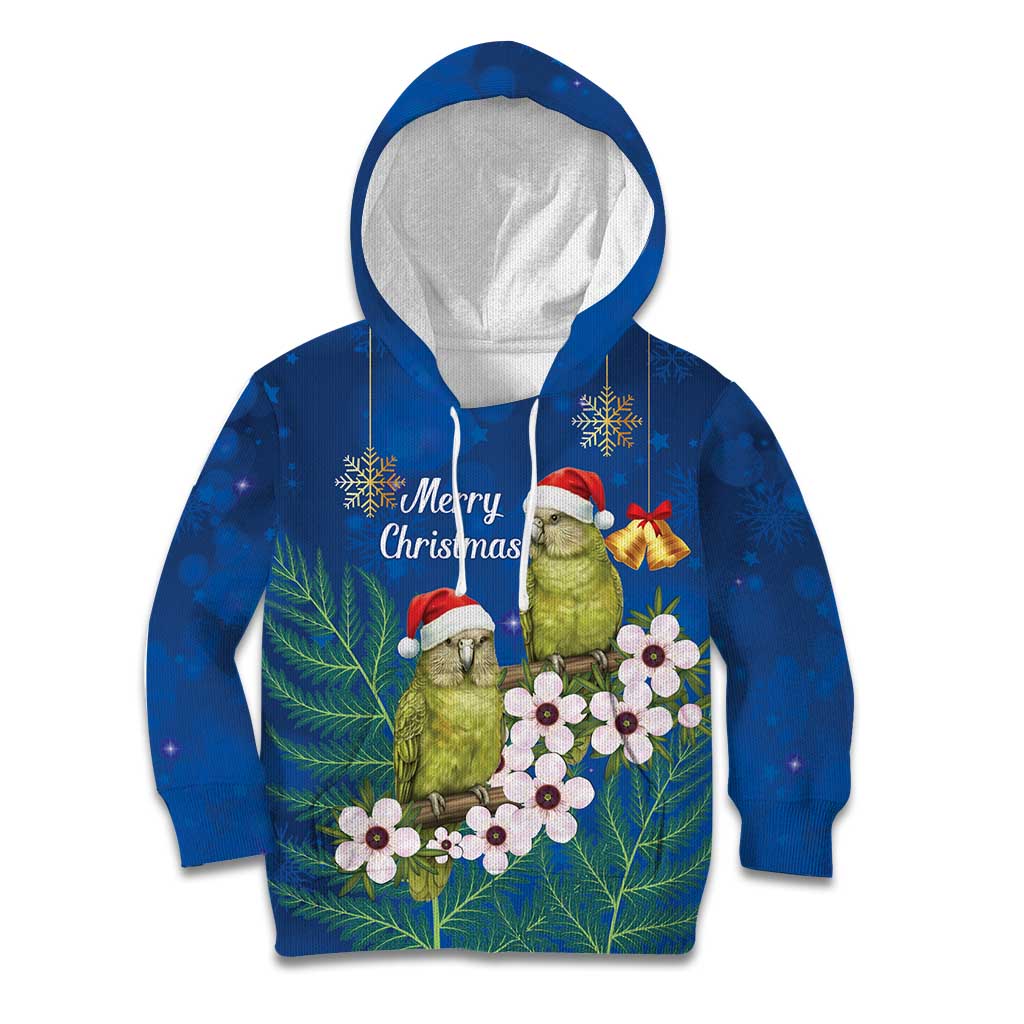 New Zealand Kakapo Christmas Kid Hoodie Owl Parrot Santa Sliver Fern Manuka - Blue - Aussie Hoodie