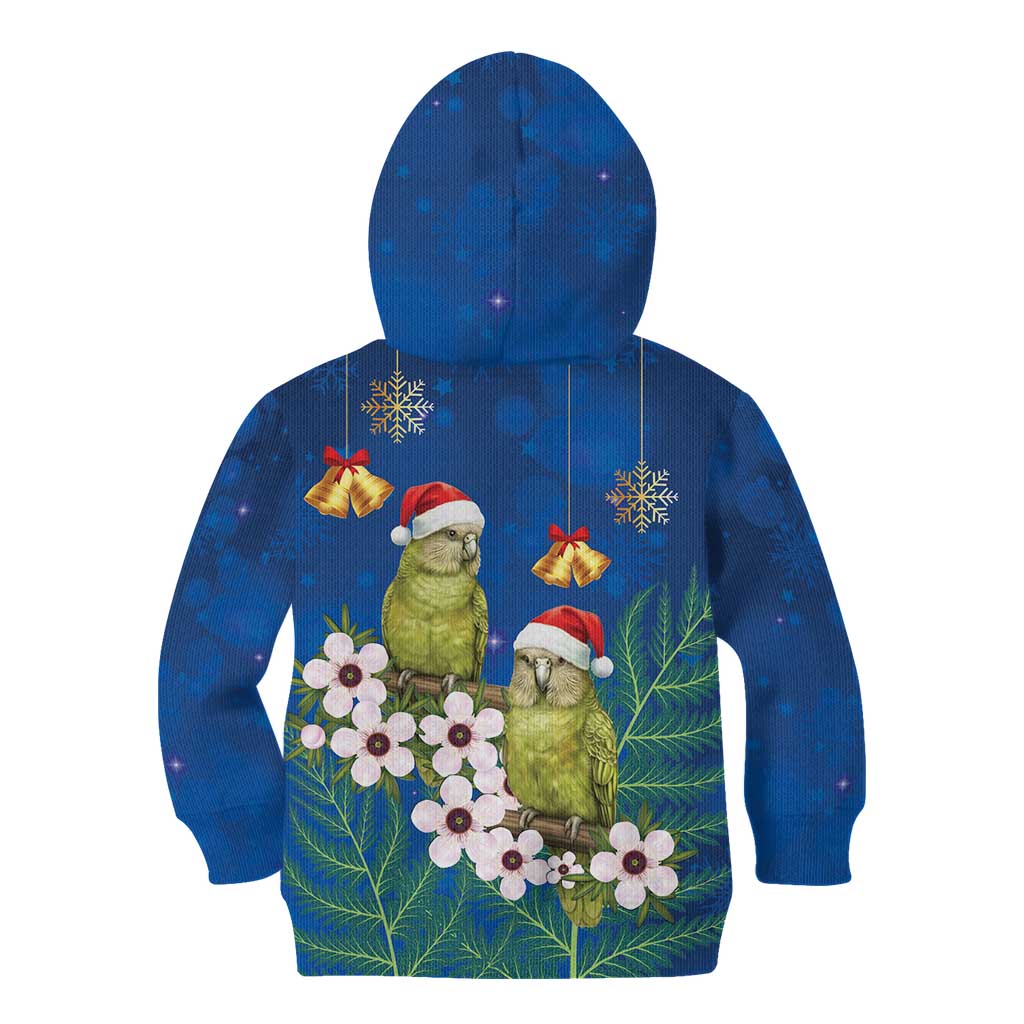 New Zealand Kakapo Christmas Kid Hoodie Owl Parrot Santa Sliver Fern Manuka - Blue - Aussie Hoodie
