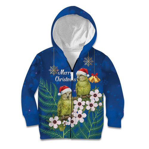 New Zealand Kakapo Christmas Kid Hoodie Owl Parrot Santa Sliver Fern Manuka - Blue - Aussie Hoodie