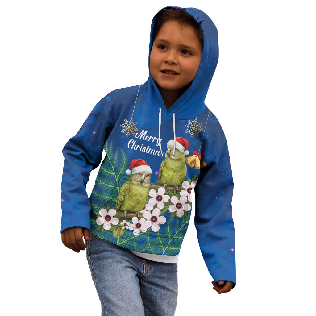 New Zealand Kakapo Christmas Kid Hoodie Owl Parrot Santa Sliver Fern Manuka - Blue - Aussie Hoodie