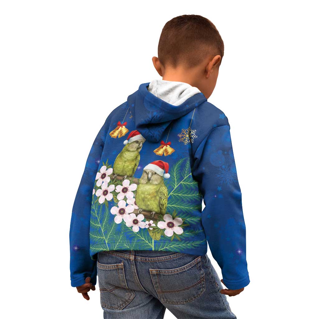 New Zealand Kakapo Christmas Kid Hoodie Owl Parrot Santa Sliver Fern Manuka - Blue - Aussie Hoodie