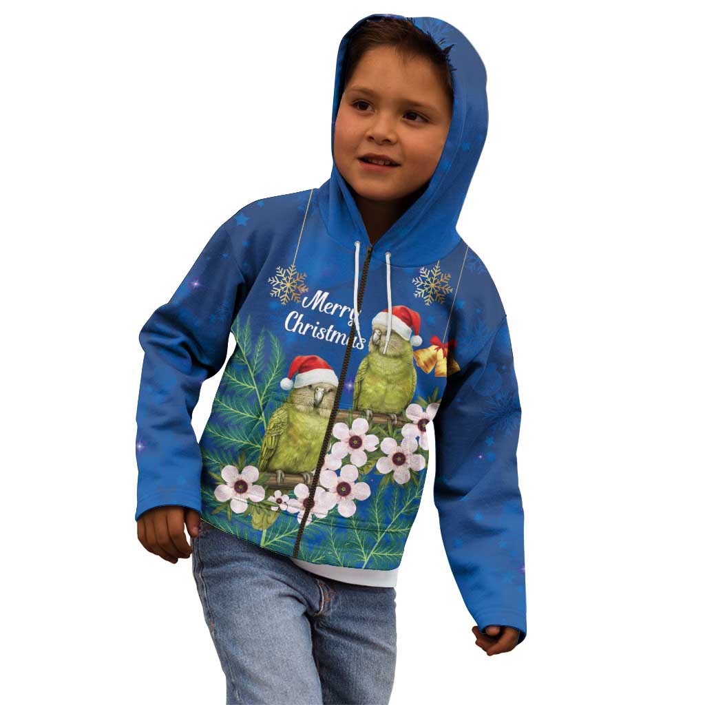 New Zealand Kakapo Christmas Kid Hoodie Owl Parrot Santa Sliver Fern Manuka - Blue - Aussie Hoodie