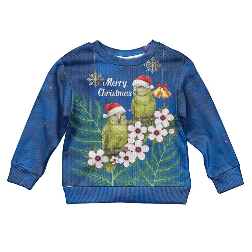 New Zealand Kakapo Christmas Kid Ugly Christmas Sweater Owl Parrot Santa Sliver Fern Manuka - Blue - Aussie Hoodie